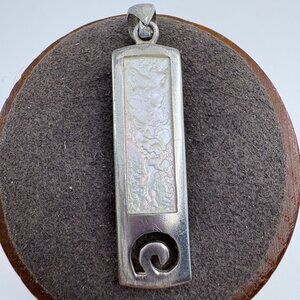 VTG Sterling Silver 925 Carved Mother of Pearl Pendant Size 2.5" Length